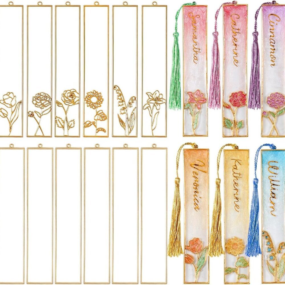 12pcs Bookmark Bezels for Resin with Tassels, UV Resin Molds for DIY Bookmarks6